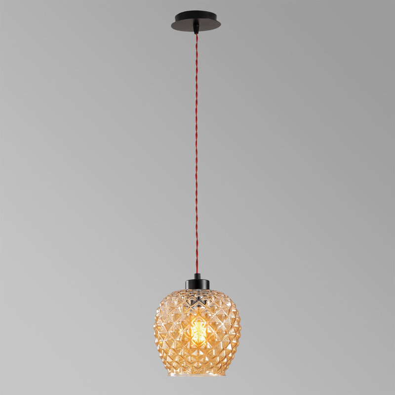 Luminaire suspendu en pot 1 lumière Aidtya, H 7,48 po x l 7,48 po x P 7,48 po, Ambre, Noir / rouge