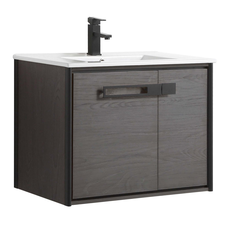 Meuble-lavabo simple l 30 po x P 18,31 po x H 23,25 po, Chêne noir charbon, Noir mat