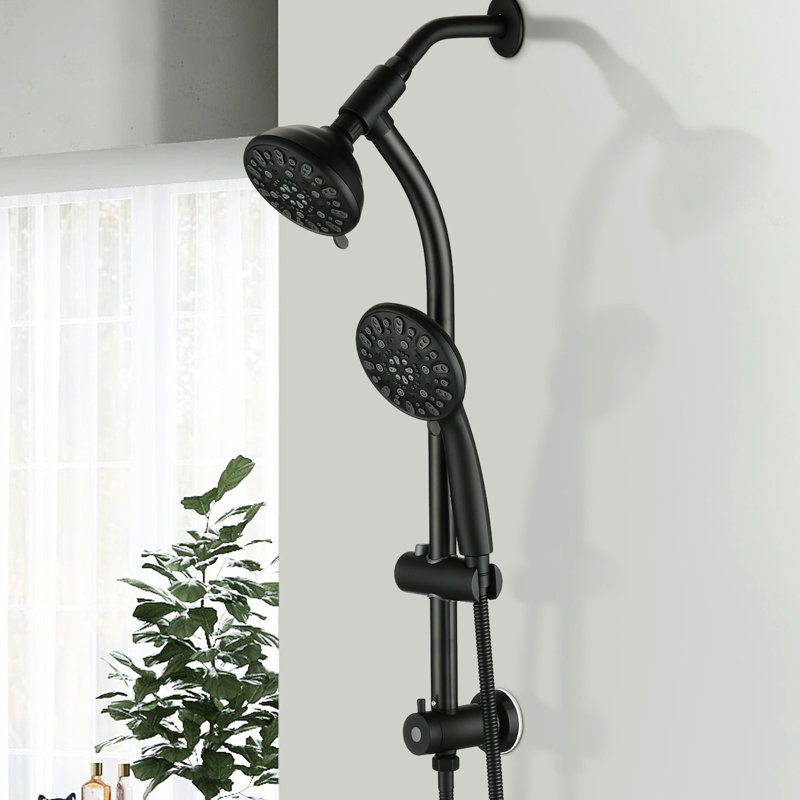 Douche à barre coulissante en acier inoxydable avec tête en ABS de 5 po - tige de spa double noir mat et 7 motifs de jet