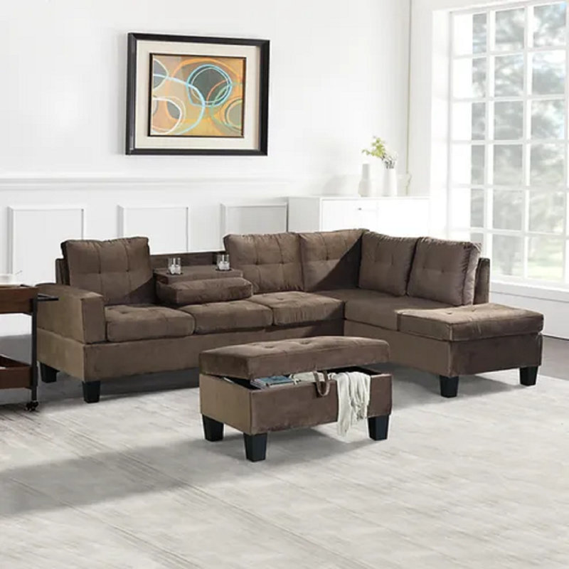 Canapé modulaire 3 pièces Dhalia, Brun