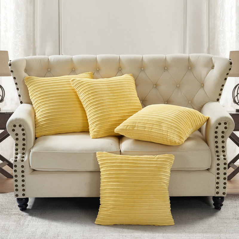 Striped Square Cushion Cover, Sunshine Yellow