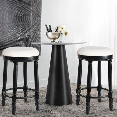 Ensemble de tabourets de bar AGODY de 2, hauteur de comptoir 26 po, tabouret de bar pivotant à 360 ° en bois avec siège rembourré en tissu, finition NOIRE, décoration élégante pour la cuisine, la salle à manger et le salon