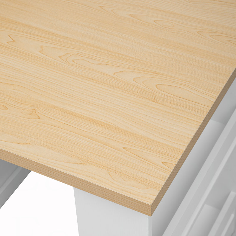82.7 inch Kitchen Island with Extendable Dining Table for 4-6 Person,Two-tone Kitchen Table with Double-sized Storage, Power Outlet, Kitchen island with Storage 2 Drawers 2 Side Open Shelves,White
