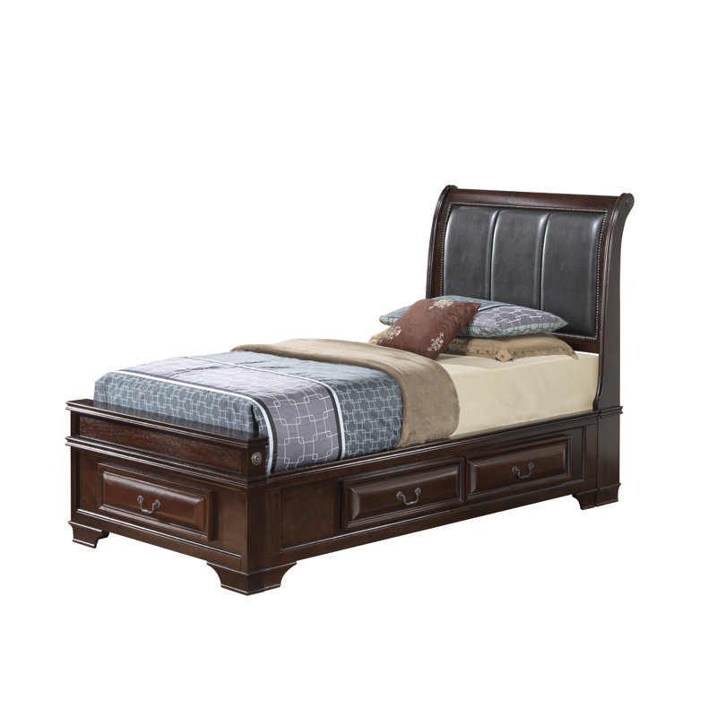East Bay Solid Wood and Upholstered Storage Sleigh Bed, Queen, Cappuccino