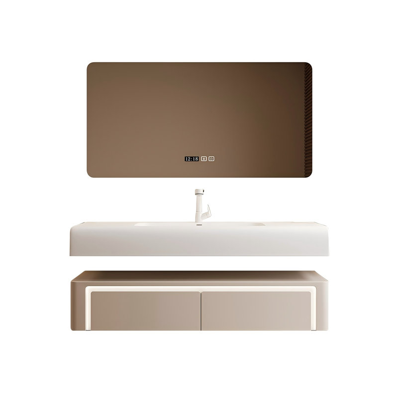 Meuble-lavabo de salle de bain mural en bois d'hévéa massif 51,18 po avec miroir intelligent, 51"