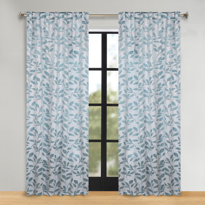  Leaves Pattern Machine Washable 100% Polyester Black Out Curtains with Back Tabs
