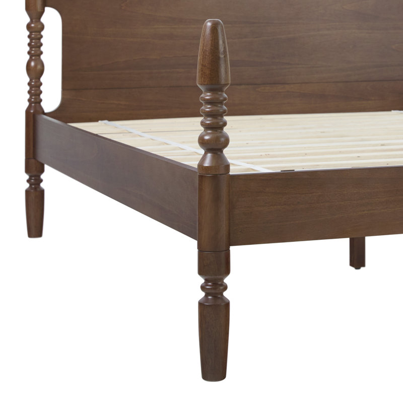 Traditional Easy Assembly Solid Wood Turned Spindle Bed, Queen