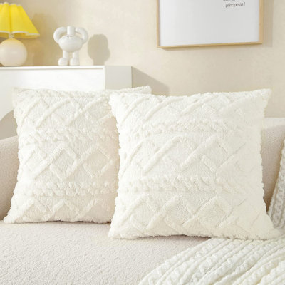 (Covers With Inserts) Set of 2 Raised Geometric Pattern Throw Pillows with INSERTs size 18"x18" White