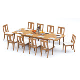 11 Pcs Grade-A Teak Wood Dining Set: 118" Double Extension Mas Rectangle Trestle Leg Table And 10 Osborne Armless Chairs #11OS2500