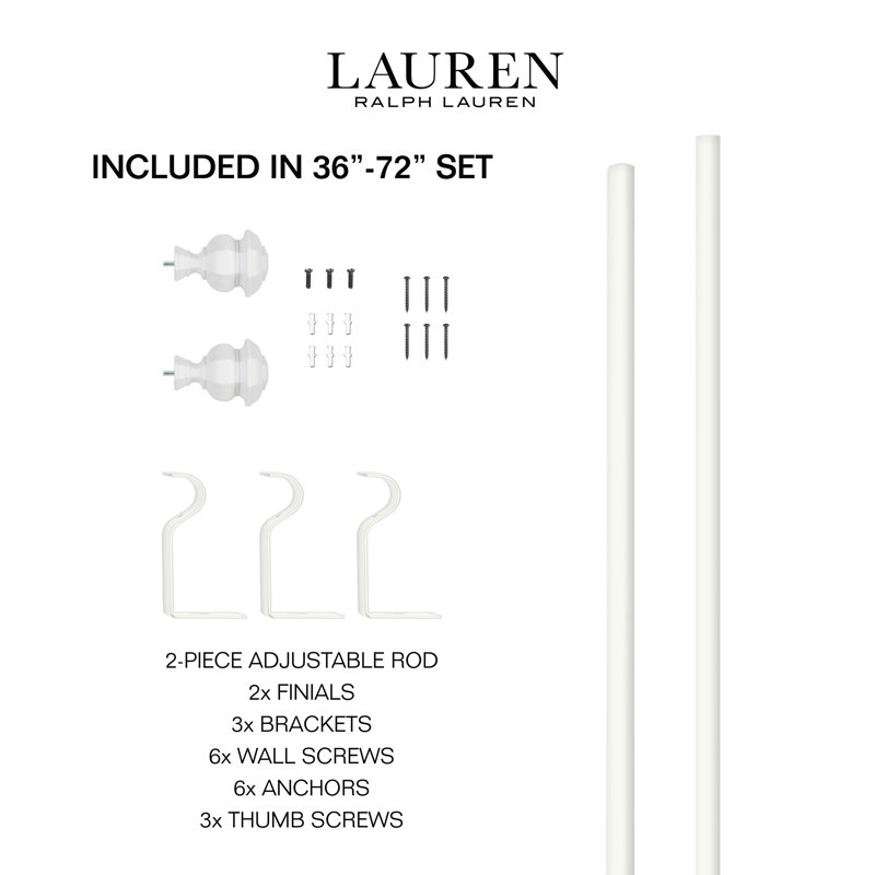 Ensemble de tringle à rideaux et faîteau de fenêtre 1 po Lauren Ralph Lauren Welford, 36" - 72", Blanc