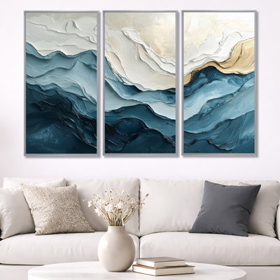 White And Blue Marble Wave II - Coastal Waves Wall Art Print Set