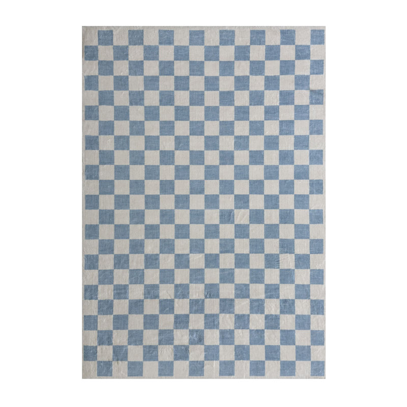 Tapis 7 pi x 10 pi bleu et blanc cassé à carreaux