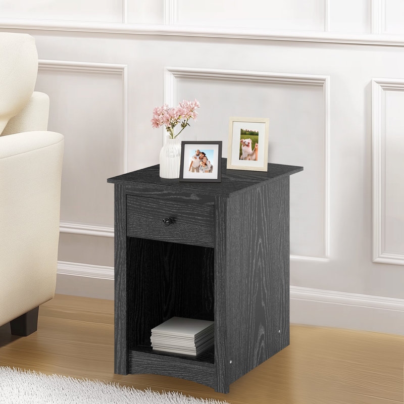 Table de bout en bois avec tiroir et tablette Beachmont, Noir patiné