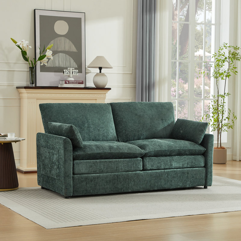 Drago 58'' Modern Square Arm Loveseat Sofa, Green