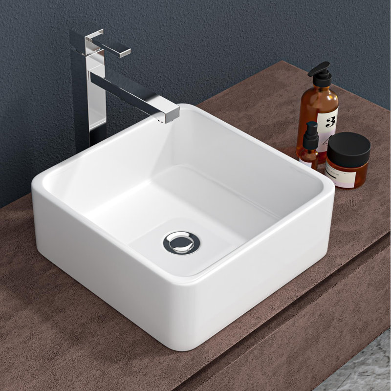 15"x15" Ceramic Square Vessel Bathroom Sink