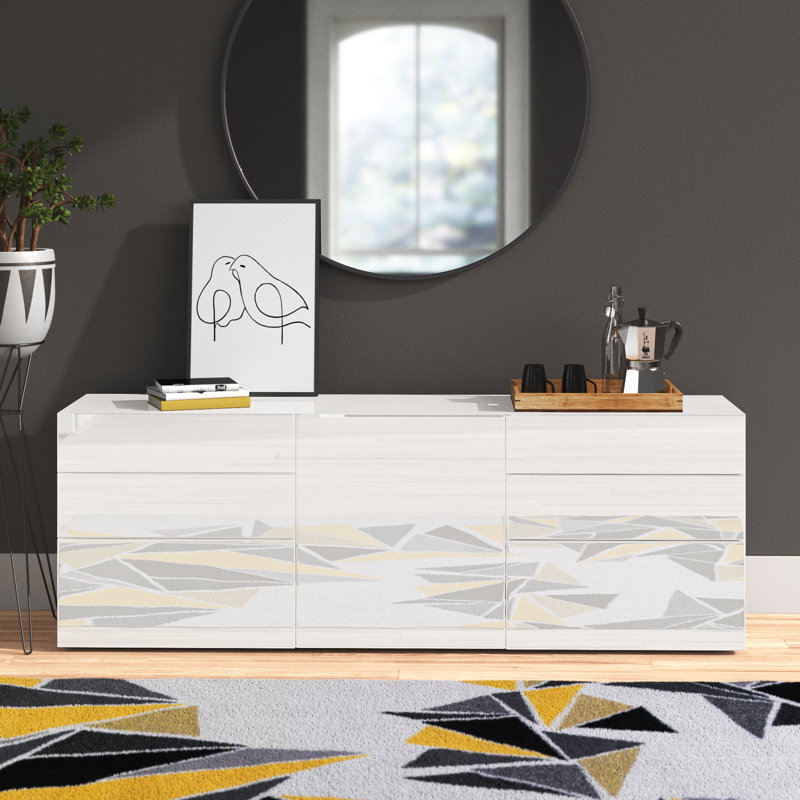 Cadiz 170 Cm Wide 6 Drawer Sideboard, Glossy White
