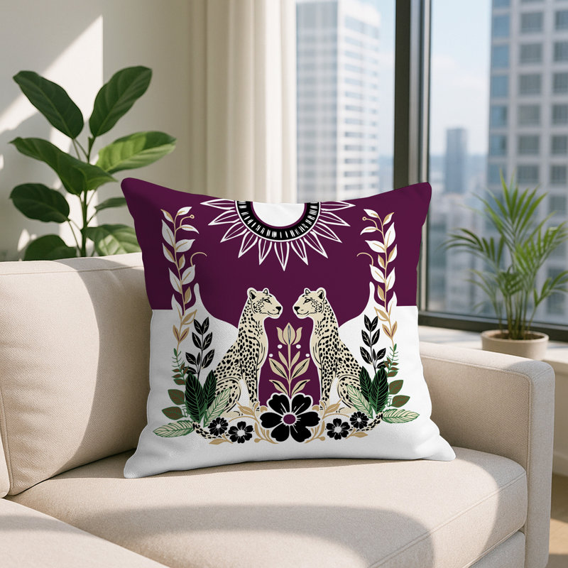 Oreiller carré réversible intérieur / extérieur Spoke Leopard, Mauve, Carré 20 po