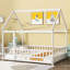 Lit double en bois pleine grandeur avec structure de toit, barrières de sécurité, blanc-950094642-950094643