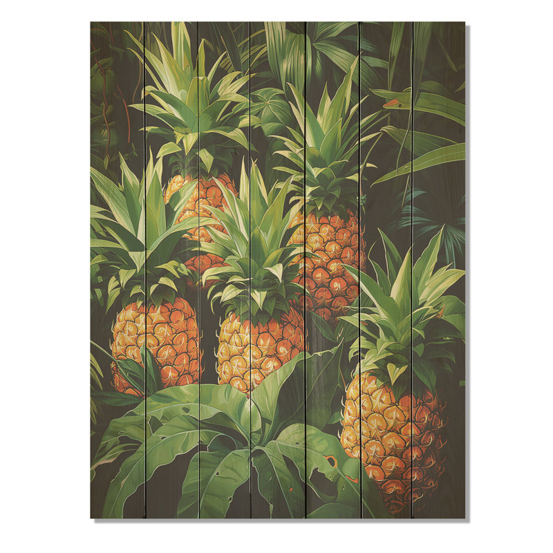 Golden Golden Paradise III - ananas sur bois, H 32 po x l 24 po
