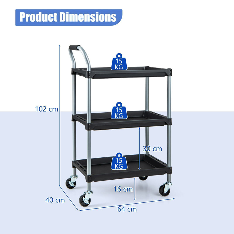 102cm H x 64cm W Utility Cart