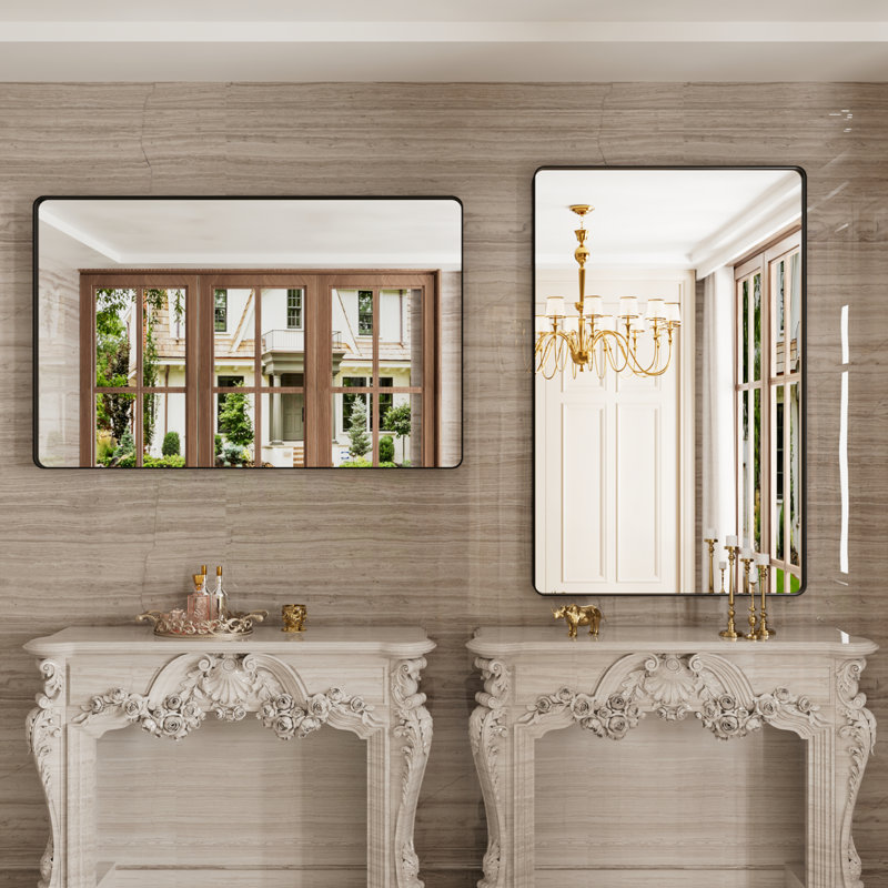 Corvetta Aluminum Framed Rectangle Bathroom Mirror, Vanity Mirror with Tempered Glass, 48" x 30", Matte Black