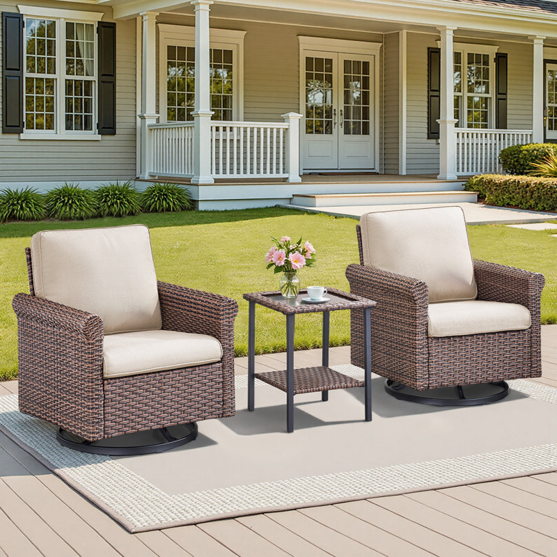 Ensemble de chaises berçantes d'extérieur pivotantes avec table d'appoint, Beige