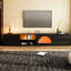 Meuble télé en verre cannelé pour téléviseur de 100 po ou moins, 2 tiroirs, porte coulissante, console avec éclairage à DEL, salon, chambre à coucher, téléviseurs de 90 po et plus,-1650742586