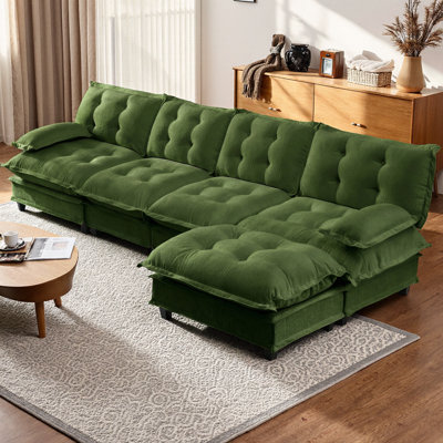 Canapé modulaire en forme de L de 138 po avec repose-pieds modulaire en L chenille, canapé modulaire en tissu chenille à 4 sièges profonds, canapé confortable à 4 sièges en treillis pour salon, chambre à coucher et appartement