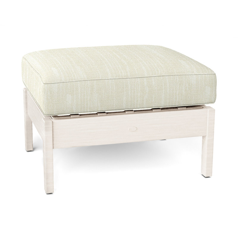 Kennebunkport Outdoor Ottoman with Cushion, Welt, Chalk, Rollo Cream InsideOut® Linen