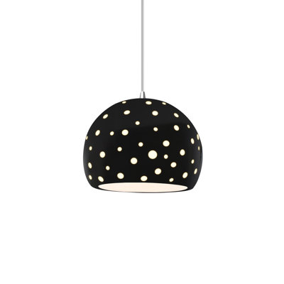 Perforated Globe 1-Light Pendant - Gloss Black - Polished Chrome - 7"W x 6"H - Replaceable Bulb - White Cord