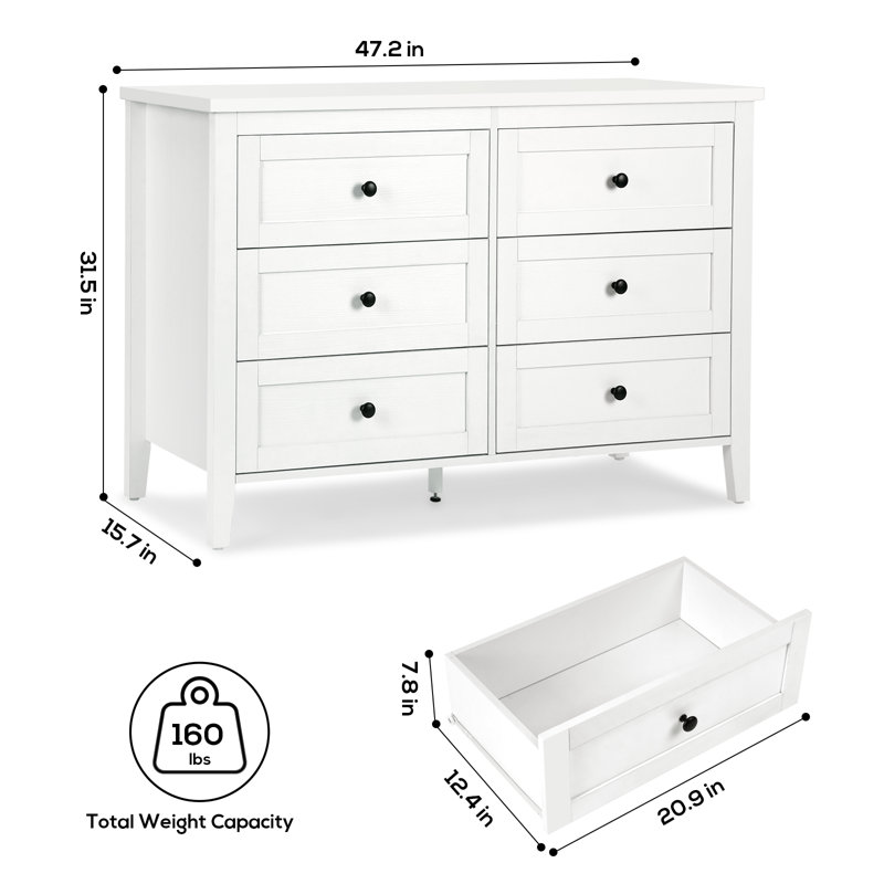 Commode 6 tiroirs Kostival, Blanc