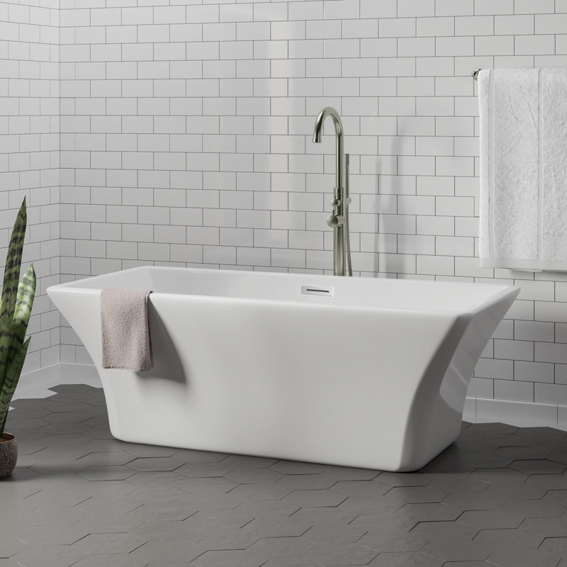Tara 59.5'' x 29'' Soaking Acrylic Bathtub, Polished Nickel