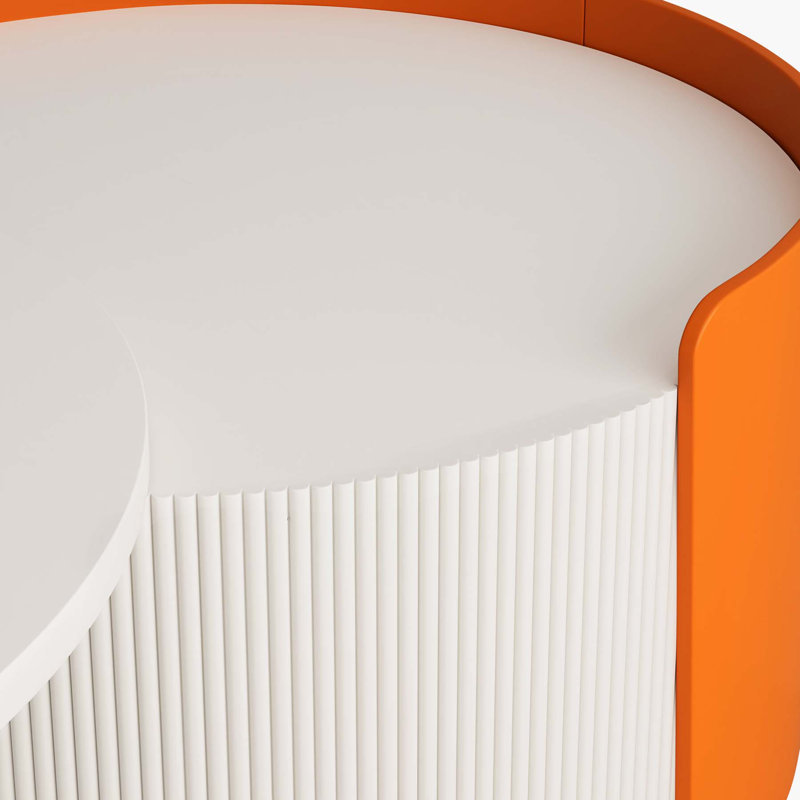 Nesting Coffee Table, Round Nesting Tables and End Tables for Small Space, Antique White/Orange