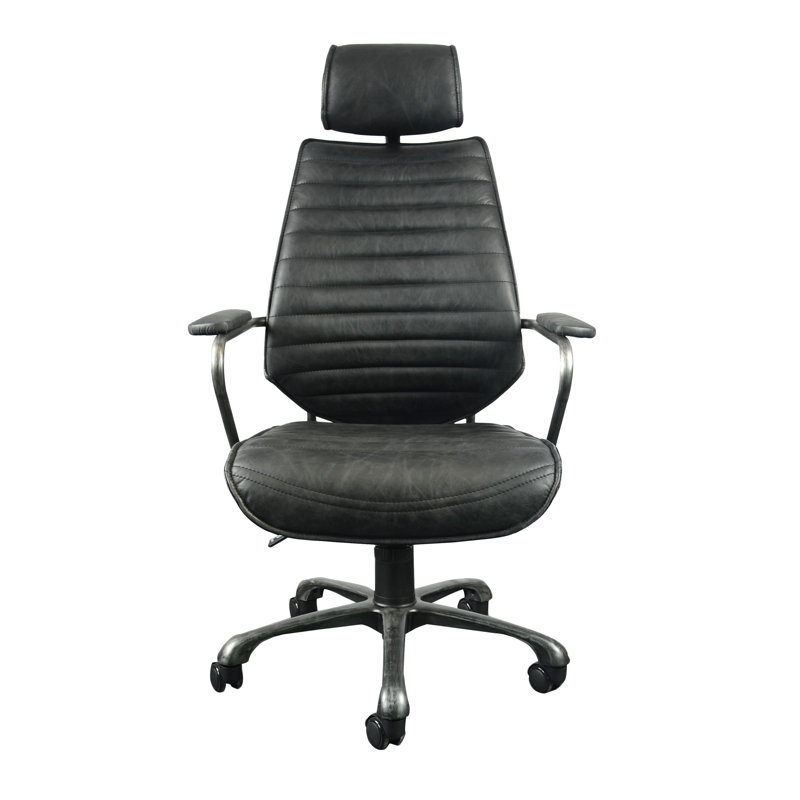 Genuine Leather Executive Chair, Black Genuine Leather