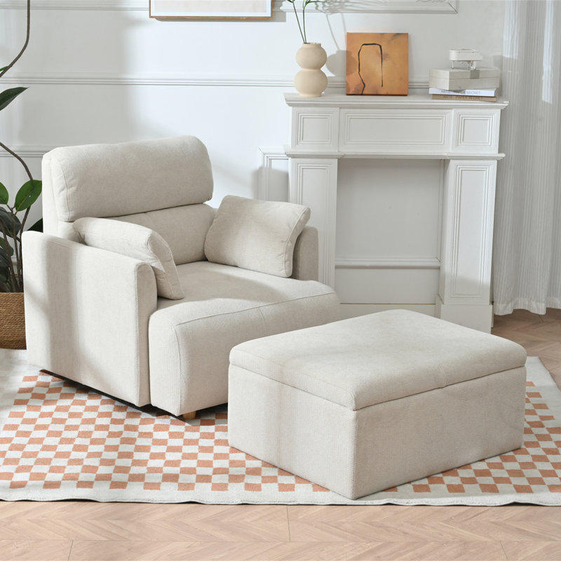 Chaise surdimensionnée avec repose-pieds avec rangement, Beige