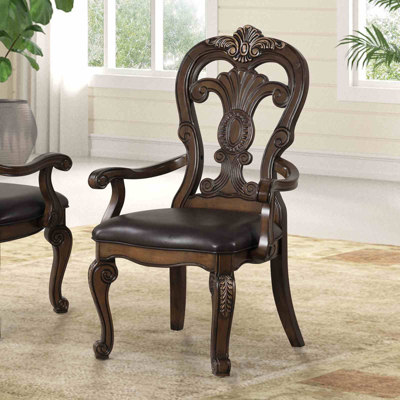 Chaise de salle à manger avec accoudoirs ornés de corbeaux 2 pièces Traditional Style