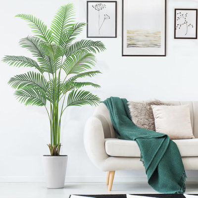Palmier artificiel 7 pi, faux palmier aréca, faux palmier tropical en soie avec 15 troncs, plante d'intérieur en pot