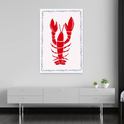 Reproduction d'art mural côtier rouge homard ludique rustique rétro