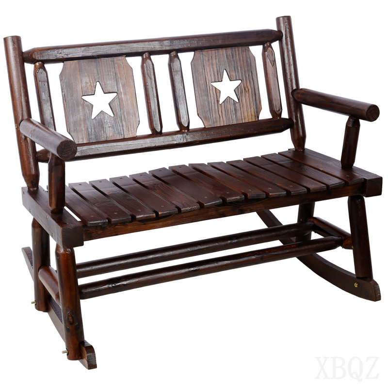 Chaise berçante d'extérieur en bois carbonisé double pour 2 personnes avec large siège incurvé