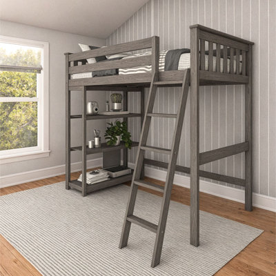 Twin Solid Wood Slat Loft Bed with Bookcase