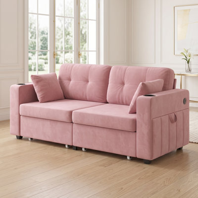 Causeuse en chenille de 67,76 po de largeur avec rangement caché, porte-gobelets et ports USB intégrés