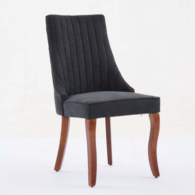 Linen Upholstered Dining Chair Set with Upholstered Back, Wood Legs