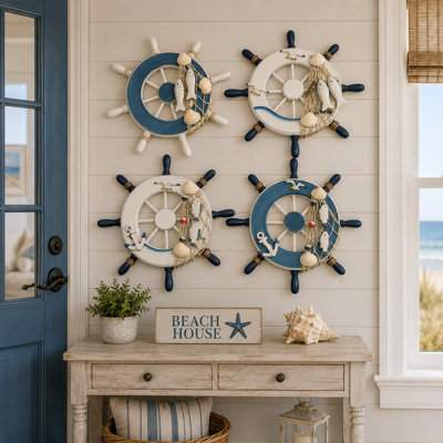 Set Of 4 Ships' Wheels With Assorted Accents Wall Decor