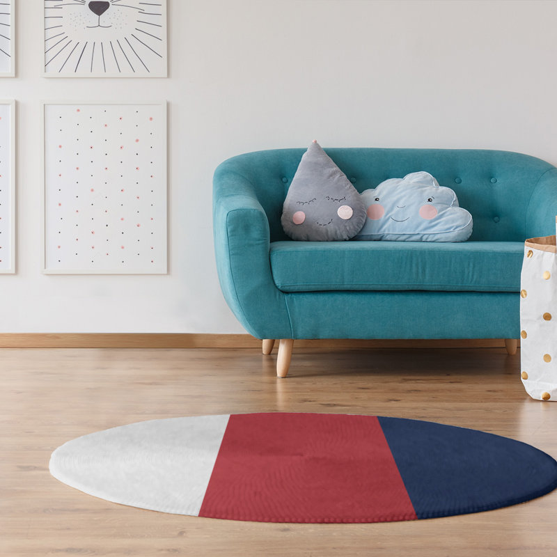 Tapis blanc rayé/rouge/bleu marine Boston, Rond 5 pi