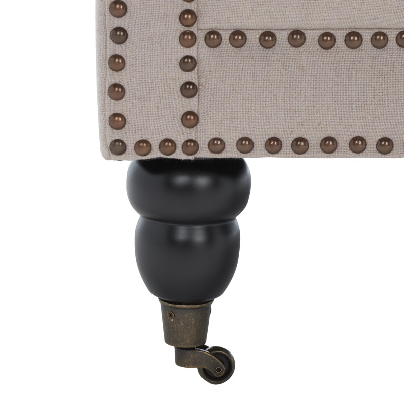 Upholstered Armchair, Taupe with a Brass Nailhead, Beige Linen