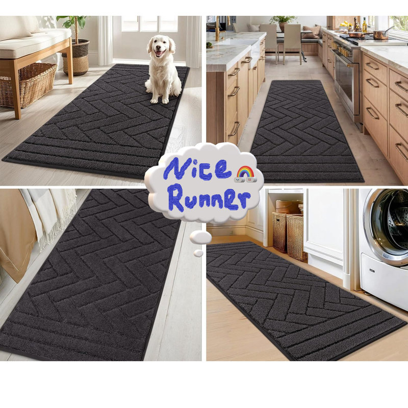 Gray Durable Rubber Backing Runner Carpet Soft Long Door Mat, Runner 50 x 120 cm