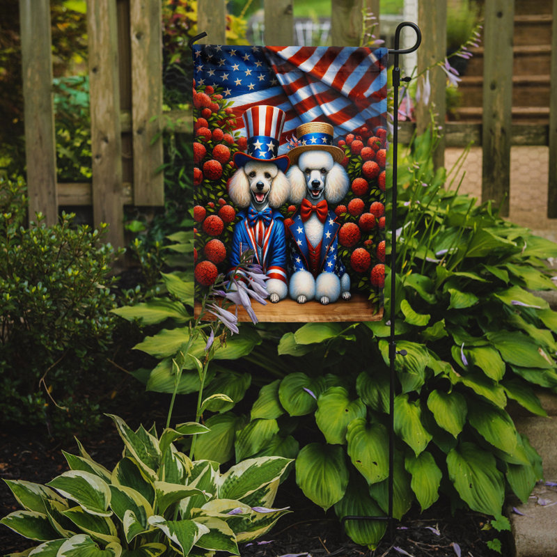 Drapeau All American Garden, Bleu / rouge / caniche blanc