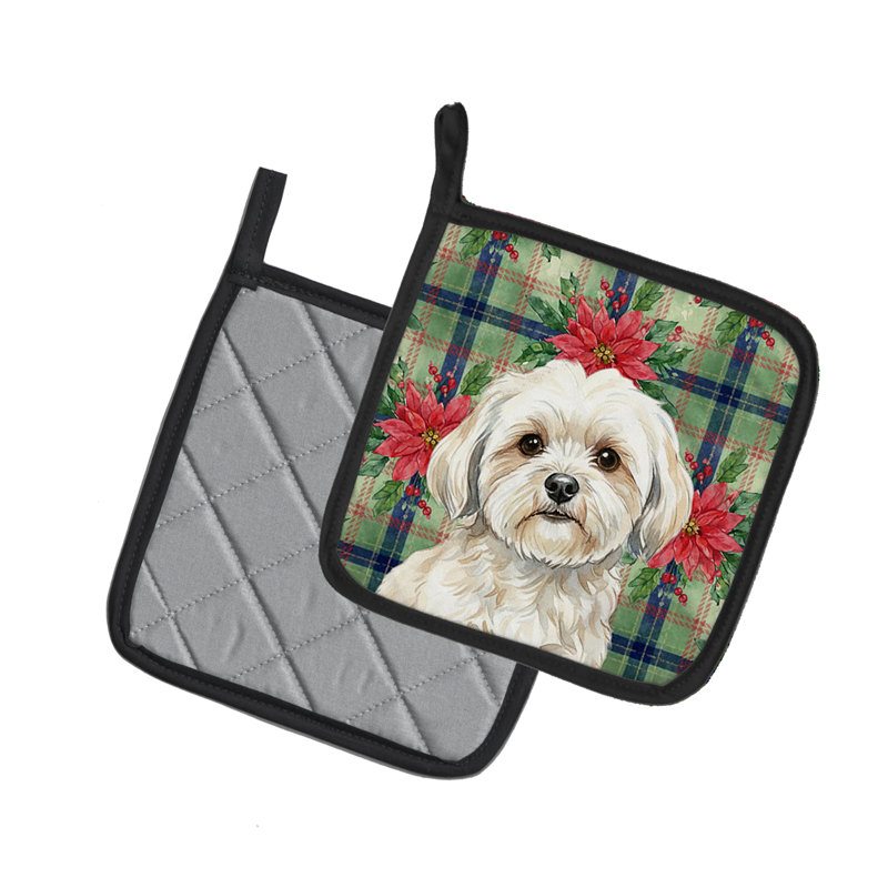 Paire de poignées de poinsettas blanches Lhasa Apso, Blanc