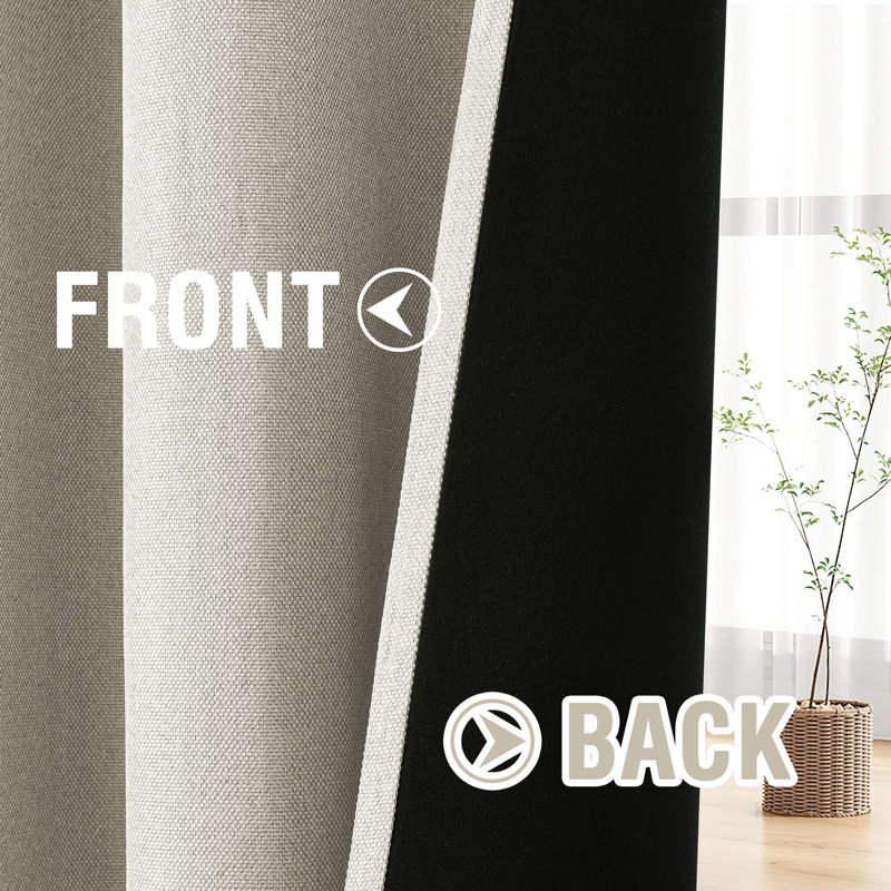 90% Blackout Linen Curtains Long for Bedroom/Living Room Thermal Insulated Grommet Curtain Drapes Primitive Textured Burlap Effect Window Drapes 1 Panel