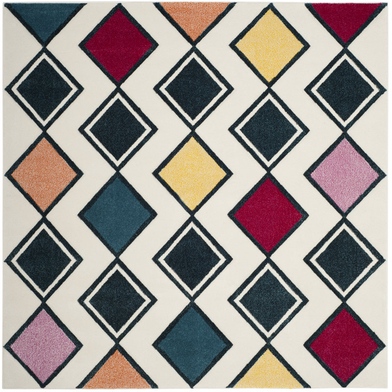 Tapis ivoire / bleu paon Kena, Carré 6 pi 7 po